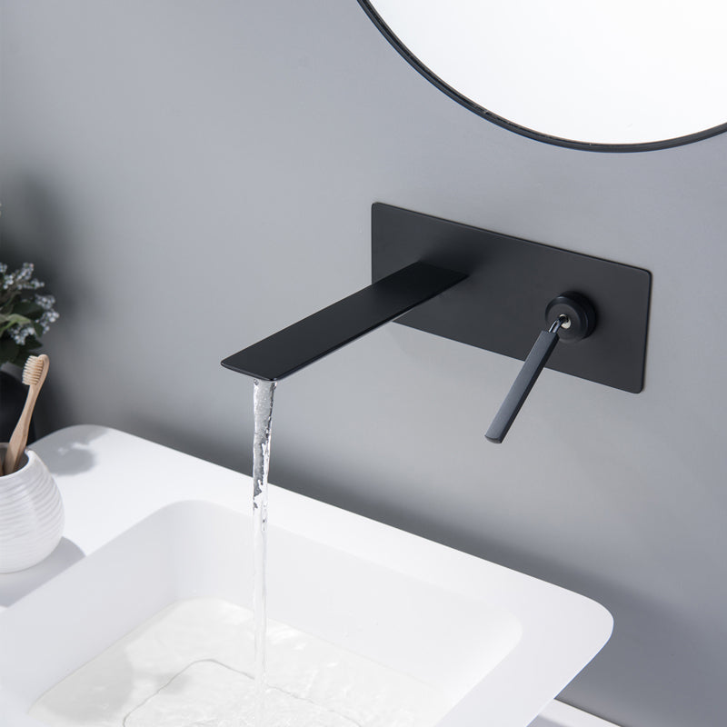Modern Lavatory Faucet Single Handle Metal Wall Mounted Bathroom Faucet Black Joined Clearhalo 'Bathroom Remodel & Bathroom Fixtures' 'Bathroom Sink Faucets' 'Bathroom Sinks & Faucet Components' 'bathroom_sink_faucets' 'Home Improvement' 'home_improvement' 'home_improvement_bathroom_sink_faucets' 7037658