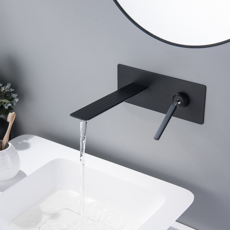 Modern Lavatory Faucet Single Handle Metal Wall Mounted Bathroom Faucet Black Joined Clearhalo 'Bathroom Remodel & Bathroom Fixtures' 'Bathroom Sink Faucets' 'Bathroom Sinks & Faucet Components' 'bathroom_sink_faucets' 'Home Improvement' 'home_improvement' 'home_improvement_bathroom_sink_faucets' 7037658