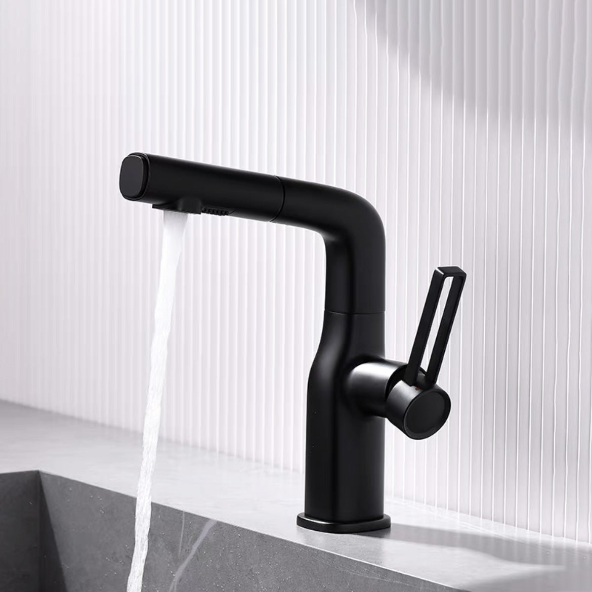 Modern Vessel Sink Bathroom Faucet Swivel Spout with Pull Out Sprayer Black Lever Handles Clearhalo 'Bathroom Remodel & Bathroom Fixtures' 'Bathroom Sink Faucets' 'Bathroom Sinks & Faucet Components' 'bathroom_sink_faucets' 'Home Improvement' 'home_improvement' 'home_improvement_bathroom_sink_faucets' 7037758