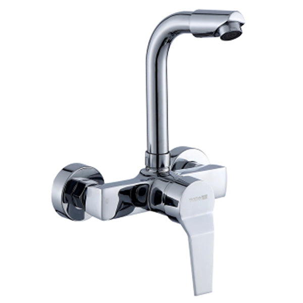 Contemporary Wall Mounted Kitchen Faucet High Arch Double Handles Water Filler in Chrome Brass 7 Shape Lever Handles Clearhalo 'Home Improvement' 'home_improvement' 'home_improvement_kitchen_faucets' 'Kitchen Faucets' 'Kitchen Remodel & Kitchen Fixtures' 'Kitchen Sinks & Faucet Components' 'kitchen_faucets' 7037776