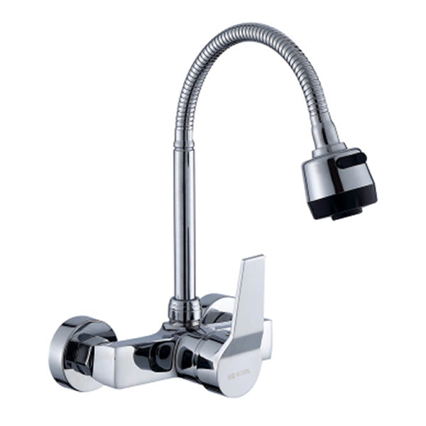 Contemporary Wall Mounted Kitchen Faucet High Arch Double Handles Water Filler in Chrome Brass Universal Lever Handles Clearhalo 'Home Improvement' 'home_improvement' 'home_improvement_kitchen_faucets' 'Kitchen Faucets' 'Kitchen Remodel & Kitchen Fixtures' 'Kitchen Sinks & Faucet Components' 'kitchen_faucets' 7037777