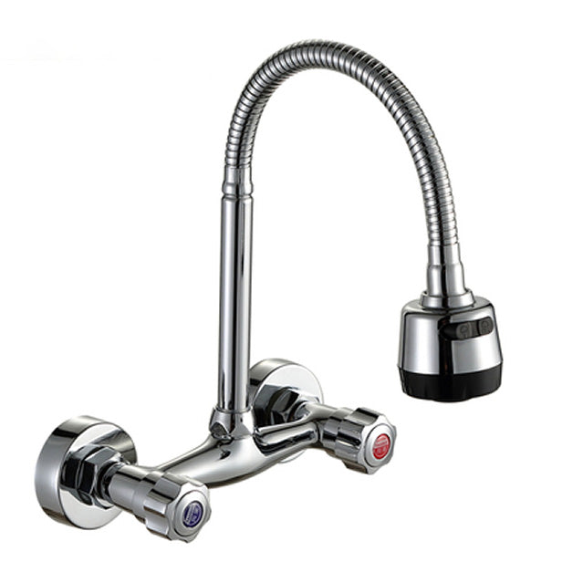 Contemporary Wall Mounted Kitchen Faucet High Arch Double Handles Water Filler in Chrome Brass Universal Knob Handles Clearhalo 'Home Improvement' 'home_improvement' 'home_improvement_kitchen_faucets' 'Kitchen Faucets' 'Kitchen Remodel & Kitchen Fixtures' 'Kitchen Sinks & Faucet Components' 'kitchen_faucets' 7037779