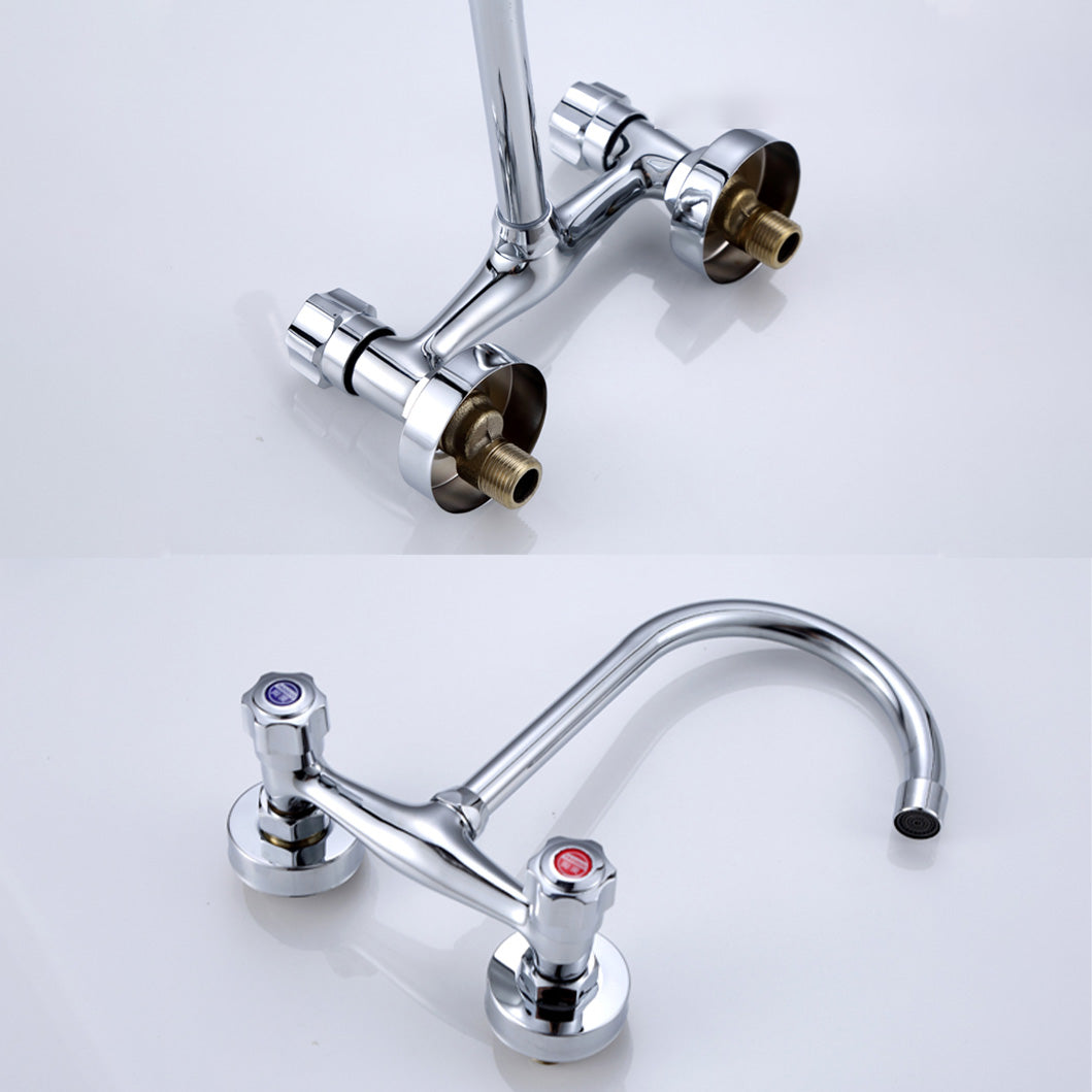 Contemporary Wall Mounted Kitchen Faucet High Arch Double Handles Water Filler in Chrome Clearhalo 'Home Improvement' 'home_improvement' 'home_improvement_kitchen_faucets' 'Kitchen Faucets' 'Kitchen Remodel & Kitchen Fixtures' 'Kitchen Sinks & Faucet Components' 'kitchen_faucets' 7037782