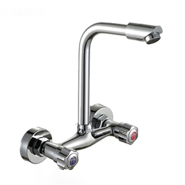 Contemporary Wall Mounted Kitchen Faucet High Arch Double Handles Water Filler in Chrome Metal 7 Shape Knob Handles Clearhalo 'Home Improvement' 'home_improvement' 'home_improvement_kitchen_faucets' 'Kitchen Faucets' 'Kitchen Remodel & Kitchen Fixtures' 'Kitchen Sinks & Faucet Components' 'kitchen_faucets' 7037783