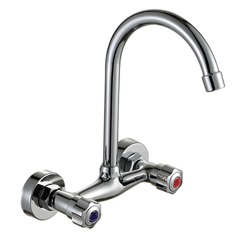 Contemporary Wall Mounted Kitchen Faucet High Arch Double Handles Water Filler in Chrome Clearhalo 'Home Improvement' 'home_improvement' 'home_improvement_kitchen_faucets' 'Kitchen Faucets' 'Kitchen Remodel & Kitchen Fixtures' 'Kitchen Sinks & Faucet Components' 'kitchen_faucets' 7037784