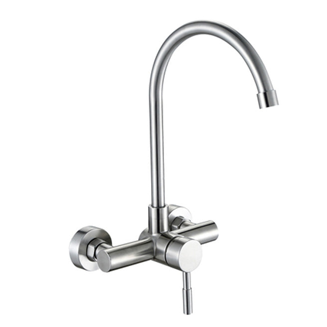 Contemporary Wall Mounted Kitchen Faucet High Arch Double Handles Water Filler in Chrome Stainless Steel Gooseneck Lever Handles Clearhalo 'Home Improvement' 'home_improvement' 'home_improvement_kitchen_faucets' 'Kitchen Faucets' 'Kitchen Remodel & Kitchen Fixtures' 'Kitchen Sinks & Faucet Components' 'kitchen_faucets' 7037786
