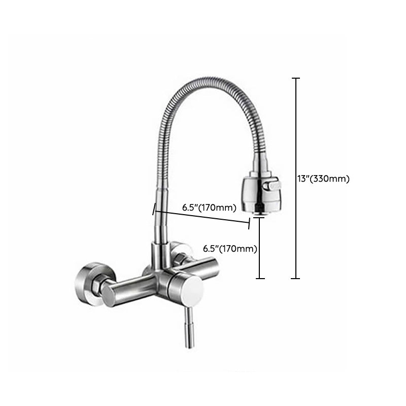Contemporary Wall Mounted Kitchen Faucet High Arch Double Handles Water Filler in Chrome Clearhalo 'Home Improvement' 'home_improvement' 'home_improvement_kitchen_faucets' 'Kitchen Faucets' 'Kitchen Remodel & Kitchen Fixtures' 'Kitchen Sinks & Faucet Components' 'kitchen_faucets' 7037789