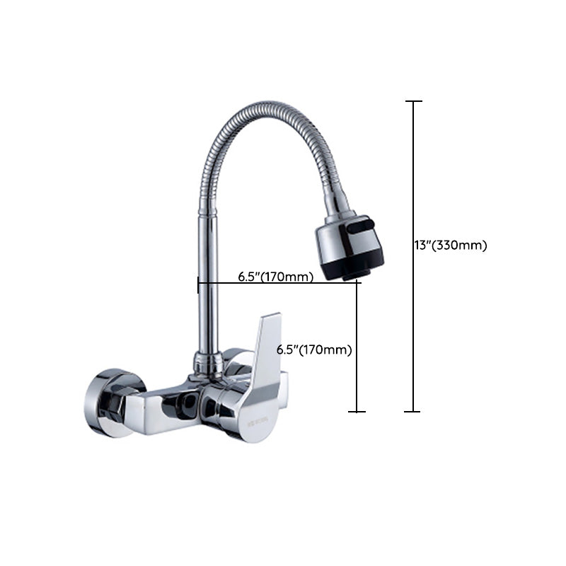 Contemporary Wall Mounted Kitchen Faucet High Arch Double Handles Water Filler in Chrome Clearhalo 'Home Improvement' 'home_improvement' 'home_improvement_kitchen_faucets' 'Kitchen Faucets' 'Kitchen Remodel & Kitchen Fixtures' 'Kitchen Sinks & Faucet Components' 'kitchen_faucets' 7037790