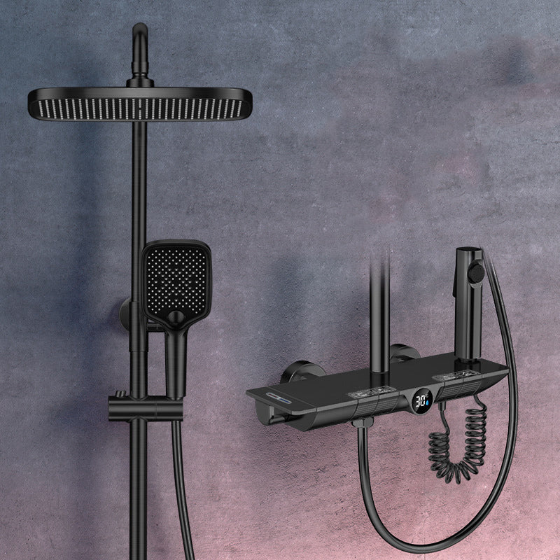 Brass Wall Mounted Shower Combo Adjustable Spray Pattern Shower System Black Thermostatic Clearhalo 'Bathroom Remodel & Bathroom Fixtures' 'Home Improvement' 'home_improvement' 'home_improvement_shower_faucets' 'Shower Faucets & Systems' 'shower_faucets' 'Showers & Bathtubs Plumbing' 'Showers & Bathtubs' 7037796