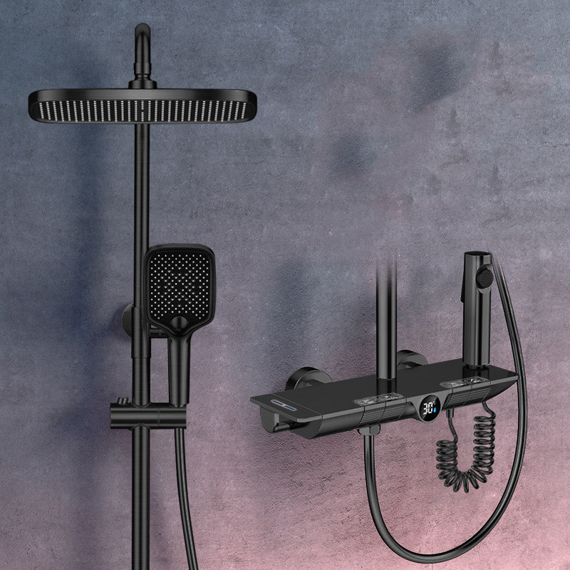 Brass Wall Mounted Shower Combo Adjustable Spray Pattern Shower System Black Temperature Control Clearhalo 'Bathroom Remodel & Bathroom Fixtures' 'Home Improvement' 'home_improvement' 'home_improvement_shower_faucets' 'Shower Faucets & Systems' 'shower_faucets' 'Showers & Bathtubs Plumbing' 'Showers & Bathtubs' 7037797