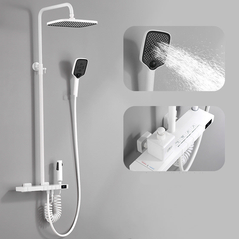 Modern Shower Trim Brass Thermostatic Wall Mounted Shower Head Combo White Clearhalo 'Bathroom Remodel & Bathroom Fixtures' 'Home Improvement' 'home_improvement' 'home_improvement_shower_faucets' 'Shower Faucets & Systems' 'shower_faucets' 'Showers & Bathtubs Plumbing' 'Showers & Bathtubs' 7037831