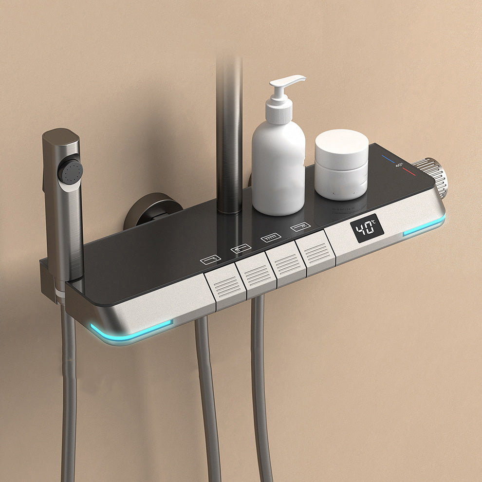 Modern Style Wall Mounted Shower Combo with Thermostatic Shower System Clearhalo 'Bathroom Remodel & Bathroom Fixtures' 'Home Improvement' 'home_improvement' 'home_improvement_shower_faucets' 'Shower Faucets & Systems' 'shower_faucets' 'Showers & Bathtubs Plumbing' 'Showers & Bathtubs' 7037853