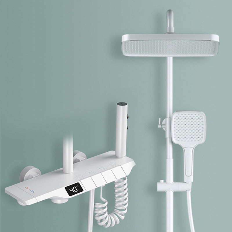 Adjustable Spray Pattern Shower System with Thermostatic Brass Wall Mounted Shower Combo Clearhalo 'Bathroom Remodel & Bathroom Fixtures' 'Home Improvement' 'home_improvement' 'home_improvement_shower_faucets' 'Shower Faucets & Systems' 'shower_faucets' 'Showers & Bathtubs Plumbing' 'Showers & Bathtubs' 7037890