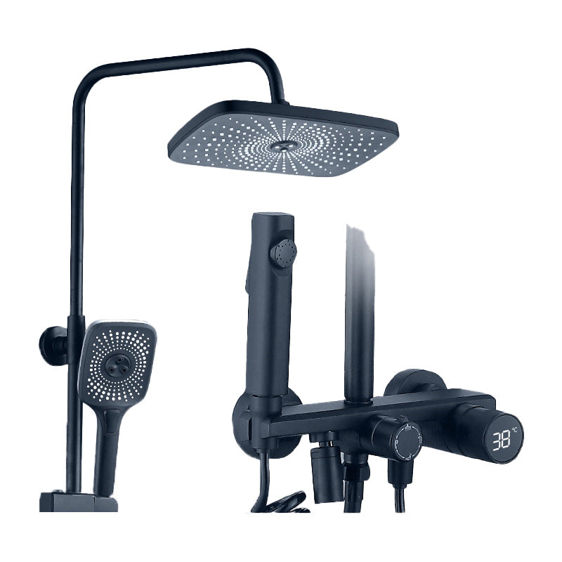 Modern Shower Faucet Brass Adjustable Spray Pattern Wall Mounted Shower Combo Black Square Clearhalo 'Bathroom Remodel & Bathroom Fixtures' 'Home Improvement' 'home_improvement' 'home_improvement_shower_faucets' 'Shower Faucets & Systems' 'shower_faucets' 'Showers & Bathtubs Plumbing' 'Showers & Bathtubs' 7037925