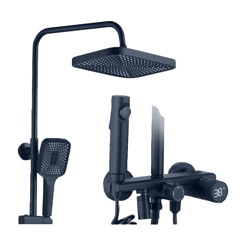 Modern Shower Faucet Brass Adjustable Spray Pattern Wall Mounted Shower Combo Black The Curtain of Heaven Clearhalo 'Bathroom Remodel & Bathroom Fixtures' 'Home Improvement' 'home_improvement' 'home_improvement_shower_faucets' 'Shower Faucets & Systems' 'shower_faucets' 'Showers & Bathtubs Plumbing' 'Showers & Bathtubs' 7037927