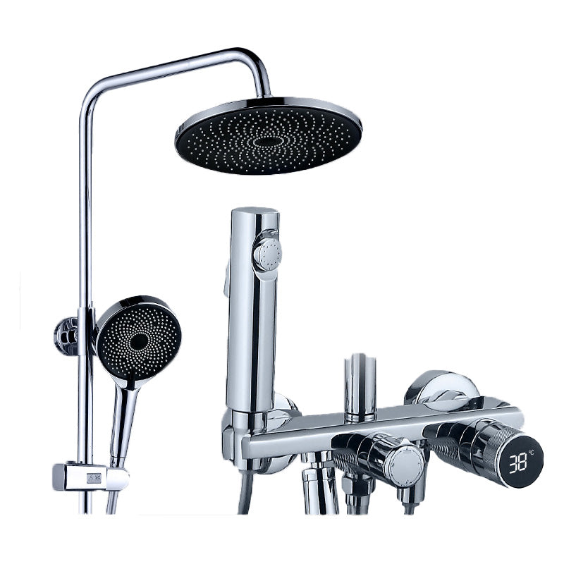 Modern Shower Faucet Brass Adjustable Spray Pattern Wall Mounted Shower Combo Silver Round Clearhalo 'Bathroom Remodel & Bathroom Fixtures' 'Home Improvement' 'home_improvement' 'home_improvement_shower_faucets' 'Shower Faucets & Systems' 'shower_faucets' 'Showers & Bathtubs Plumbing' 'Showers & Bathtubs' 7037934