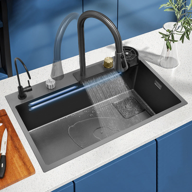 Modern Workstation Sink Stainless Steel Drop-In with Drain Strainer Kit Kitchen Sink Clearhalo 'Home Improvement' 'home_improvement' 'home_improvement_kitchen_sinks' 'Kitchen Remodel & Kitchen Fixtures' 'Kitchen Sinks & Faucet Components' 'Kitchen Sinks' 'kitchen_sinks' 7037963