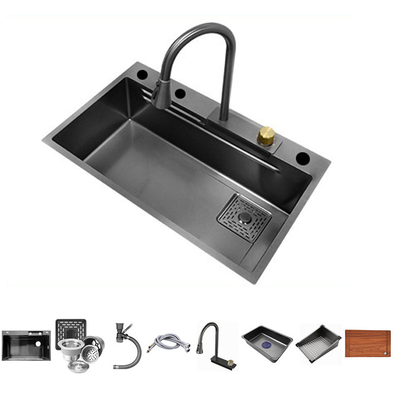 Modern Workstation Sink Stainless Steel Drop-In with Drain Strainer Kit Kitchen Sink Sink with Faucet Gooseneck Faucet Clearhalo 'Home Improvement' 'home_improvement' 'home_improvement_kitchen_sinks' 'Kitchen Remodel & Kitchen Fixtures' 'Kitchen Sinks & Faucet Components' 'Kitchen Sinks' 'kitchen_sinks' 7037964