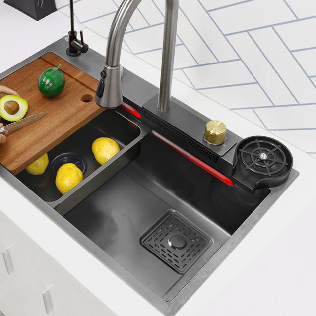Modern Workstation Sink Stainless Steel Drop-In with Drain Strainer Kit Kitchen Sink Clearhalo 'Home Improvement' 'home_improvement' 'home_improvement_kitchen_sinks' 'Kitchen Remodel & Kitchen Fixtures' 'Kitchen Sinks & Faucet Components' 'Kitchen Sinks' 'kitchen_sinks' 7037966