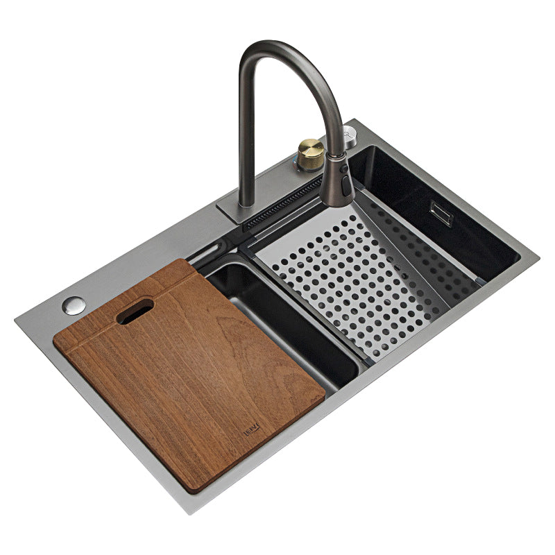 Modern Workstation Sink Stainless Steel Drop-In with Drain Strainer Kit Kitchen Sink Clearhalo 'Home Improvement' 'home_improvement' 'home_improvement_kitchen_sinks' 'Kitchen Remodel & Kitchen Fixtures' 'Kitchen Sinks & Faucet Components' 'Kitchen Sinks' 'kitchen_sinks' 7037970