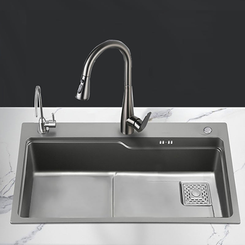 Modern Style Kitchen Sink Stainless Steel Noise-cancelling Drop-In Kitchen Sink 30"L x 18"W x 8"H Sink with Faucet Pull Out Faucet Clearhalo 'Home Improvement' 'home_improvement' 'home_improvement_kitchen_sinks' 'Kitchen Remodel & Kitchen Fixtures' 'Kitchen Sinks & Faucet Components' 'Kitchen Sinks' 'kitchen_sinks' 7038017