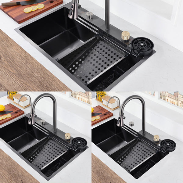 Modern Kitchen Sink Stainless Steel Noise-cancelling Drop-In Kitchen Sink with Faucet Clearhalo 'Home Improvement' 'home_improvement' 'home_improvement_kitchen_sinks' 'Kitchen Remodel & Kitchen Fixtures' 'Kitchen Sinks & Faucet Components' 'Kitchen Sinks' 'kitchen_sinks' 7038043