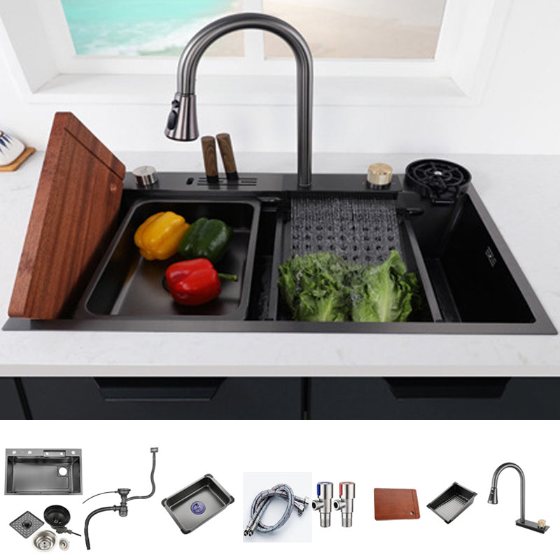 Modern Kitchen Sink Stainless Steel Noise-cancelling Drop-In Kitchen Sink with Faucet 30"L x 18"W x 9"H Sink with Faucet Pull Out Filter Dual Faucet with Knife Carrier Clearhalo 'Home Improvement' 'home_improvement' 'home_improvement_kitchen_sinks' 'Kitchen Remodel & Kitchen Fixtures' 'Kitchen Sinks & Faucet Components' 'Kitchen Sinks' 'kitchen_sinks' 7038044