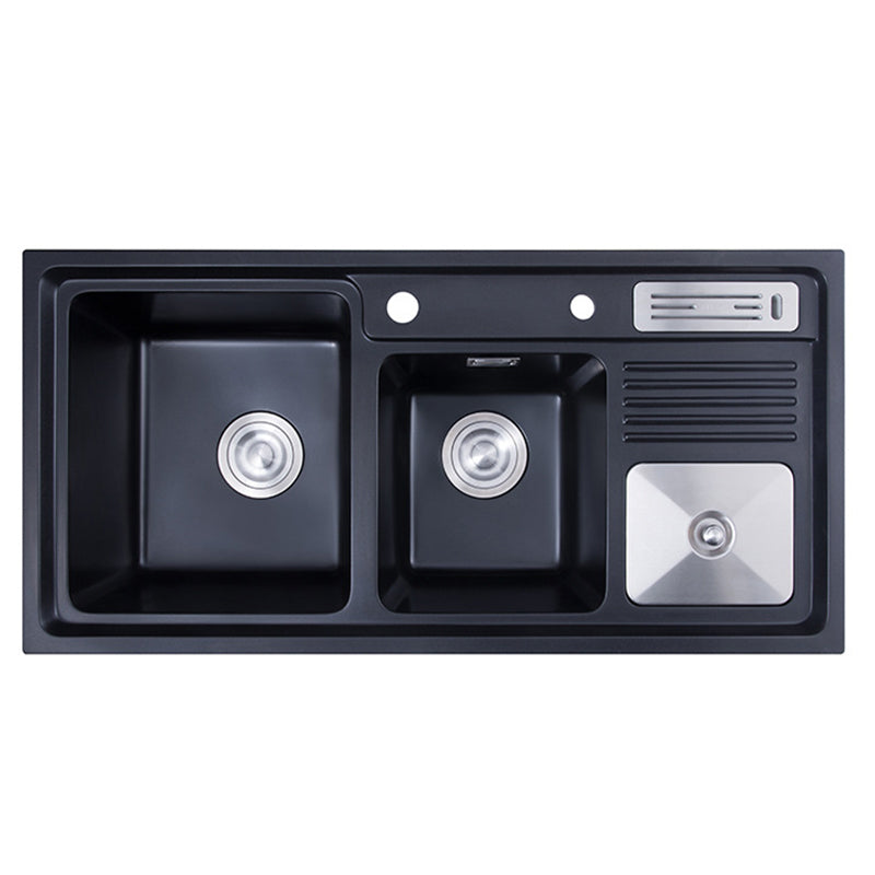 Kitchen Sink Stainless Steel Noise-cancelling Design Kitchen Sink(Not Including Faucet) Black Clearhalo 'Home Improvement' 'home_improvement' 'home_improvement_kitchen_sinks' 'Kitchen Remodel & Kitchen Fixtures' 'Kitchen Sinks & Faucet Components' 'Kitchen Sinks' 'kitchen_sinks' 7038055