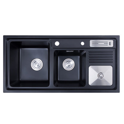 Kitchen Sink Stainless Steel Noise-cancelling Design Kitchen Sink(Not Including Faucet) Black Clearhalo 'Home Improvement' 'home_improvement' 'home_improvement_kitchen_sinks' 'Kitchen Remodel & Kitchen Fixtures' 'Kitchen Sinks & Faucet Components' 'Kitchen Sinks' 'kitchen_sinks' 7038055