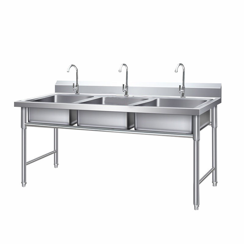 Modern Style Stainless Steel Sink with Strainer Drop-In Kitchen Sink 69"L x 24"W x 31"H Sink with Faucet Triple Clearhalo 'Home Improvement' 'home_improvement' 'home_improvement_kitchen_sinks' 'Kitchen Remodel & Kitchen Fixtures' 'Kitchen Sinks & Faucet Components' 'Kitchen Sinks' 'kitchen_sinks' 7038066
