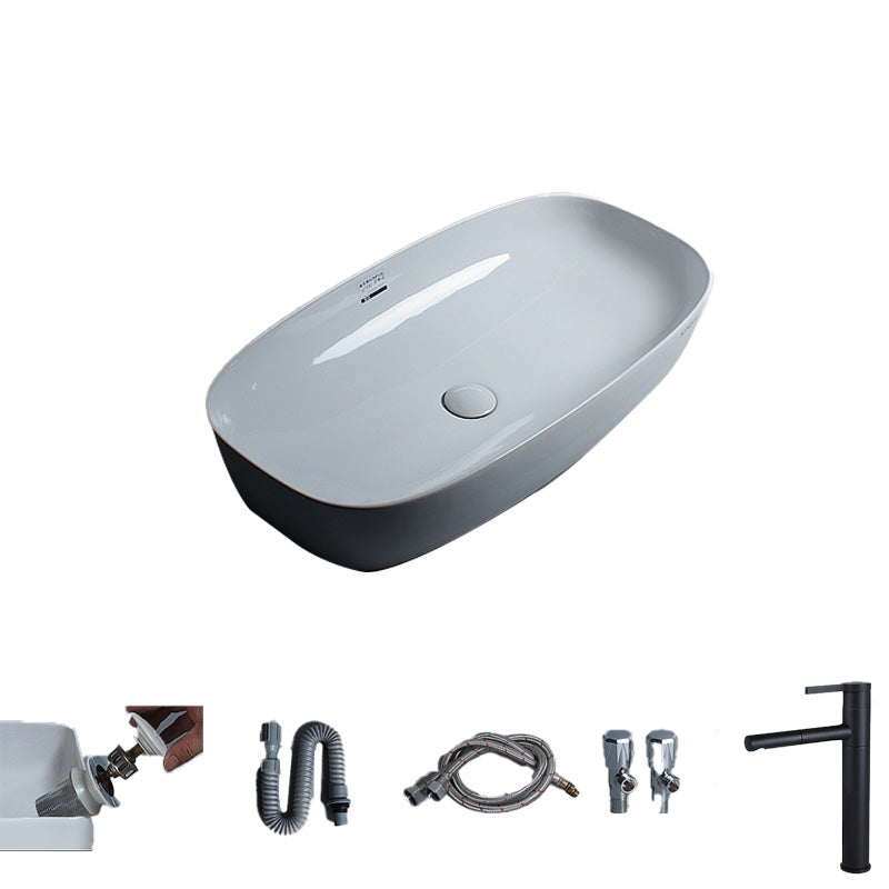 Porcelain Trough Sink Modern Simple Trough Bathroom Sink with Faucet Included Swivel Faucet Sink with Faucet Black Clearhalo 'Bathroom Remodel & Bathroom Fixtures' 'Bathroom Sinks & Faucet Components' 'Bathroom Sinks' 'bathroom_sink' 'Home Improvement' 'home_improvement' 'home_improvement_bathroom_sink' 7038103