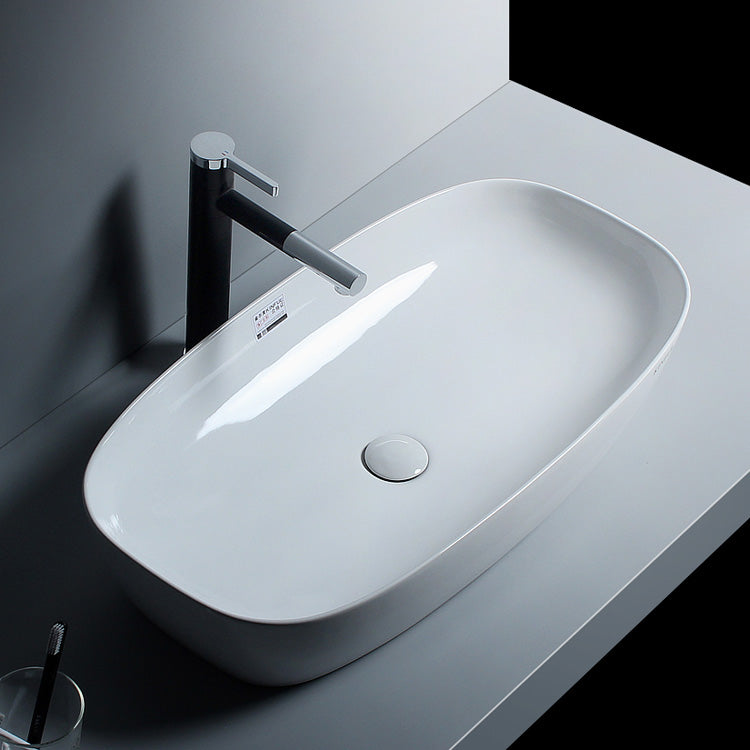 Porcelain Trough Sink Modern Simple Trough Bathroom Sink with Faucet Included Swivel Faucet Sink with Faucet Black-Silver Clearhalo 'Bathroom Remodel & Bathroom Fixtures' 'Bathroom Sinks & Faucet Components' 'Bathroom Sinks' 'bathroom_sink' 'Home Improvement' 'home_improvement' 'home_improvement_bathroom_sink' 7038106