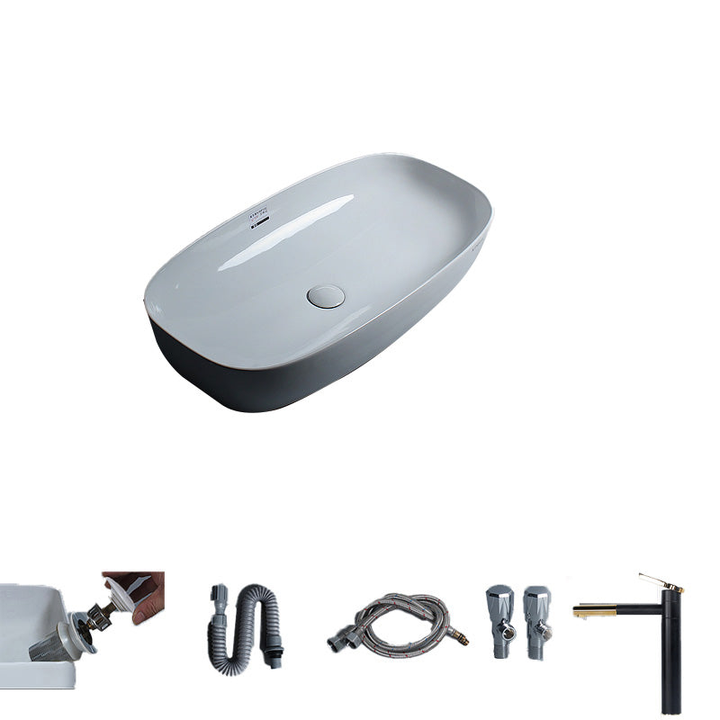 Porcelain Trough Sink Modern Simple Trough Bathroom Sink with Faucet Included Swivel Faucet Sink with Faucet Black-Gold Clearhalo 'Bathroom Remodel & Bathroom Fixtures' 'Bathroom Sinks & Faucet Components' 'Bathroom Sinks' 'bathroom_sink' 'Home Improvement' 'home_improvement' 'home_improvement_bathroom_sink' 7038107