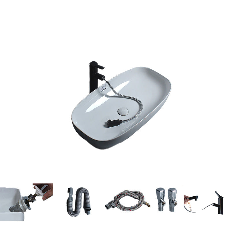 Porcelain Trough Sink Modern Simple Trough Bathroom Sink with Faucet Included Shower Pulling Faucet Sink with Faucet Black Clearhalo 'Bathroom Remodel & Bathroom Fixtures' 'Bathroom Sinks & Faucet Components' 'Bathroom Sinks' 'bathroom_sink' 'Home Improvement' 'home_improvement' 'home_improvement_bathroom_sink' 7038109