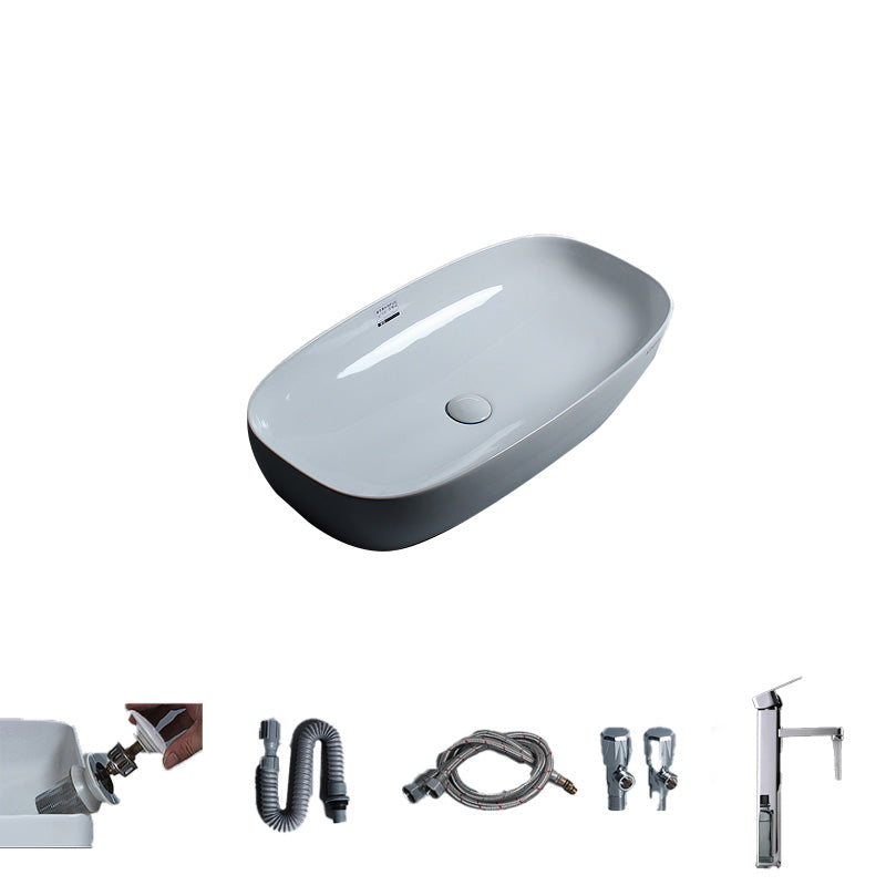 Porcelain Trough Sink Modern Simple Trough Bathroom Sink with Faucet Included Square Faucet Sink with Faucet Silver Clearhalo 'Bathroom Remodel & Bathroom Fixtures' 'Bathroom Sinks & Faucet Components' 'Bathroom Sinks' 'bathroom_sink' 'Home Improvement' 'home_improvement' 'home_improvement_bathroom_sink' 7038116