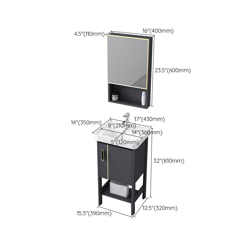 Single Sink Vanity Shelving Included Metal Frame 2 Doors Freestanding Modern Vanity Clearhalo 'Bathroom Remodel & Bathroom Fixtures' 'Bathroom Vanities' 'bathroom_vanities' 'Home Improvement' 'home_improvement' 'home_improvement_bathroom_vanities' 7038148