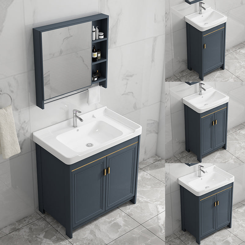 Freestanding Bath Vanity Blue Rectangle Mirror 2 Doors Bathroom Vanity with Single Sink Clearhalo 'Bathroom Remodel & Bathroom Fixtures' 'Bathroom Vanities' 'bathroom_vanities' 'Home Improvement' 'home_improvement' 'home_improvement_bathroom_vanities' 7038164
