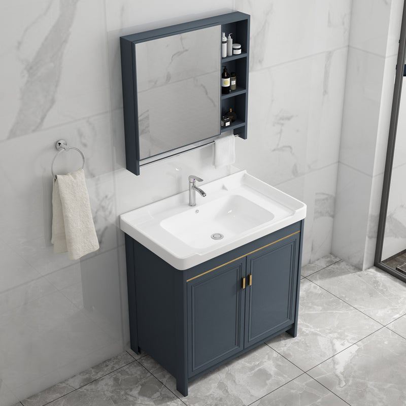 Freestanding Bath Vanity Blue Rectangle Mirror 2 Doors Bathroom Vanity with Single Sink Clearhalo 'Bathroom Remodel & Bathroom Fixtures' 'Bathroom Vanities' 'bathroom_vanities' 'Home Improvement' 'home_improvement' 'home_improvement_bathroom_vanities' 7038167