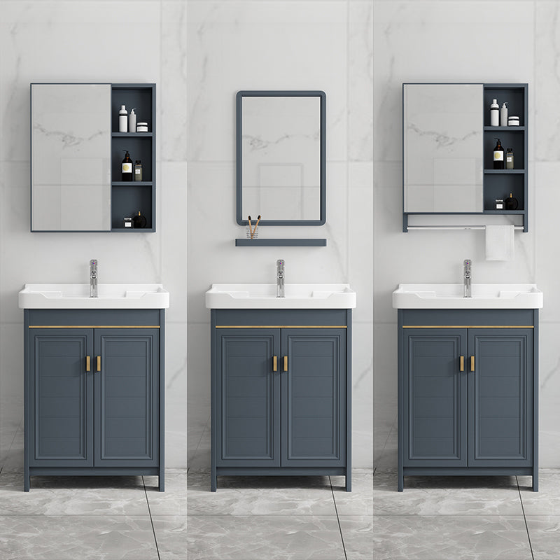 Freestanding Bath Vanity Blue Rectangle Mirror 2 Doors Bathroom Vanity with Single Sink Clearhalo 'Bathroom Remodel & Bathroom Fixtures' 'Bathroom Vanities' 'bathroom_vanities' 'Home Improvement' 'home_improvement' 'home_improvement_bathroom_vanities' 7038170