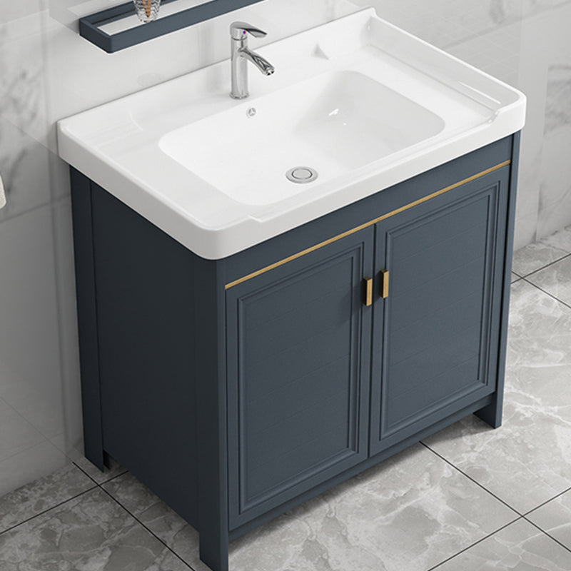 Freestanding Bath Vanity Blue Rectangle Mirror 2 Doors Bathroom Vanity with Single Sink Clearhalo 'Bathroom Remodel & Bathroom Fixtures' 'Bathroom Vanities' 'bathroom_vanities' 'Home Improvement' 'home_improvement' 'home_improvement_bathroom_vanities' 7038177