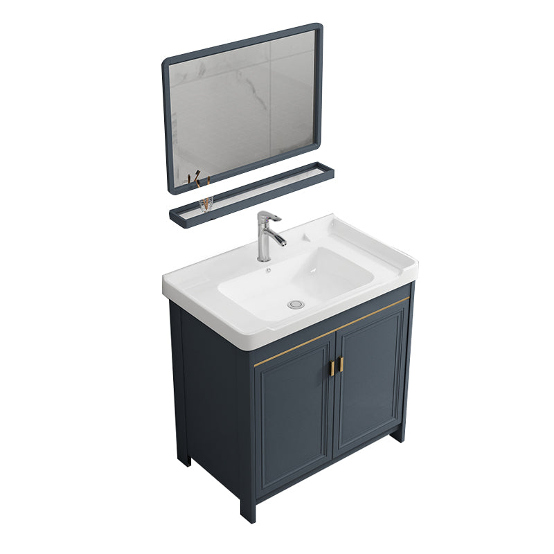 Freestanding Bath Vanity Blue Rectangle Mirror 2 Doors Bathroom Vanity with Single Sink Vanity & Faucet & Mirrors Towel Bar Not Included Clearhalo 'Bathroom Remodel & Bathroom Fixtures' 'Bathroom Vanities' 'bathroom_vanities' 'Home Improvement' 'home_improvement' 'home_improvement_bathroom_vanities' 7038180