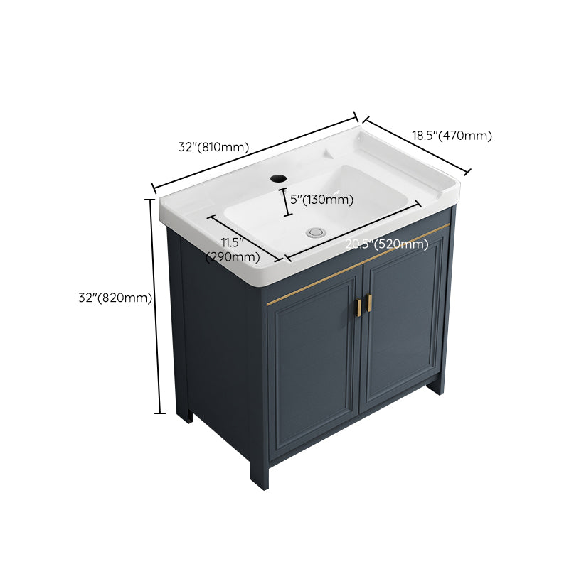 Freestanding Bath Vanity Blue Rectangle Mirror 2 Doors Bathroom Vanity with Single Sink Clearhalo 'Bathroom Remodel & Bathroom Fixtures' 'Bathroom Vanities' 'bathroom_vanities' 'Home Improvement' 'home_improvement' 'home_improvement_bathroom_vanities' 7038189