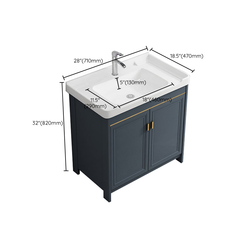 Freestanding Bath Vanity Blue Rectangle Mirror 2 Doors Bathroom Vanity with Single Sink Clearhalo 'Bathroom Remodel & Bathroom Fixtures' 'Bathroom Vanities' 'bathroom_vanities' 'Home Improvement' 'home_improvement' 'home_improvement_bathroom_vanities' 7038210