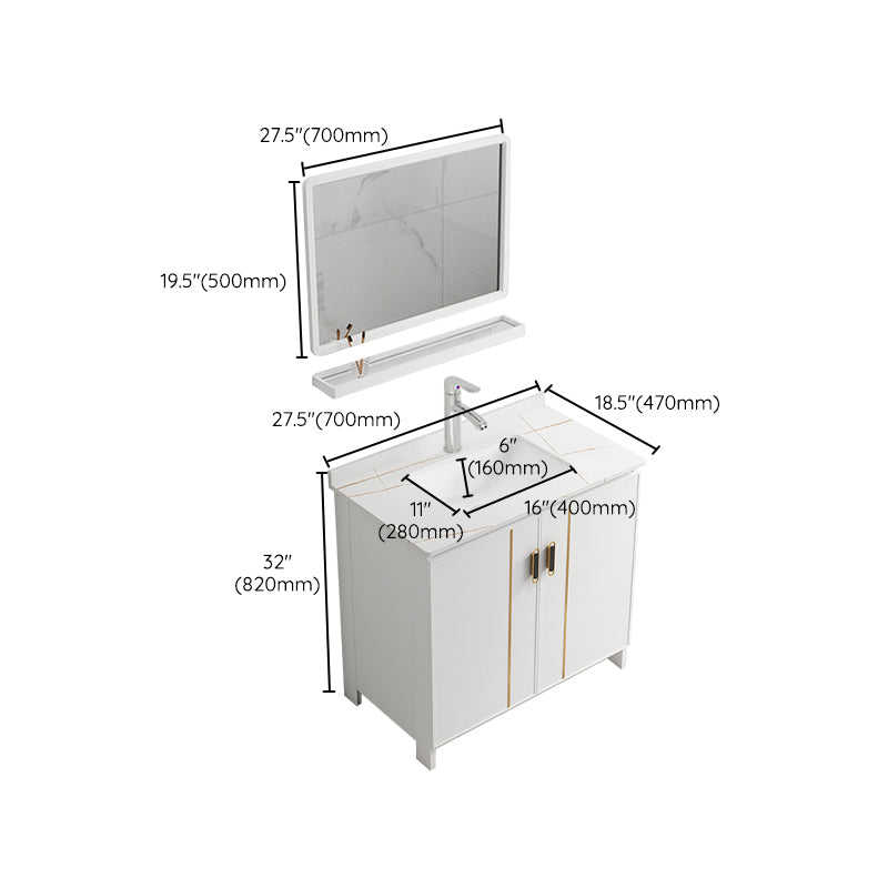Single Sink Vanity Set White Mirror 2 Doors Freestanding Metal Frame Vanity Clearhalo 'Bathroom Remodel & Bathroom Fixtures' 'Bathroom Vanities' 'bathroom_vanities' 'Home Improvement' 'home_improvement' 'home_improvement_bathroom_vanities' 7038239