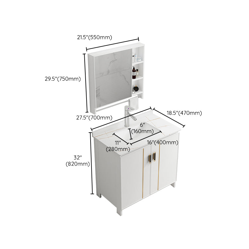 Single Sink Vanity Set White Mirror 2 Doors Freestanding Metal Frame Vanity Clearhalo 'Bathroom Remodel & Bathroom Fixtures' 'Bathroom Vanities' 'bathroom_vanities' 'Home Improvement' 'home_improvement' 'home_improvement_bathroom_vanities' 7038243