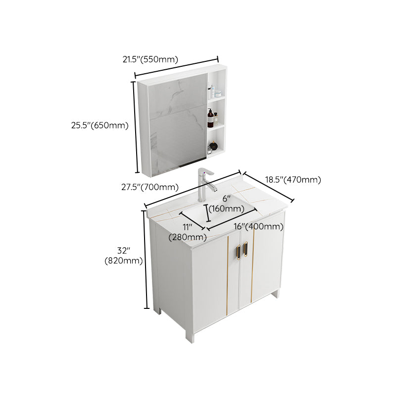 Single Sink Vanity Set White Mirror 2 Doors Freestanding Metal Frame Vanity Clearhalo 'Bathroom Remodel & Bathroom Fixtures' 'Bathroom Vanities' 'bathroom_vanities' 'Home Improvement' 'home_improvement' 'home_improvement_bathroom_vanities' 7038244