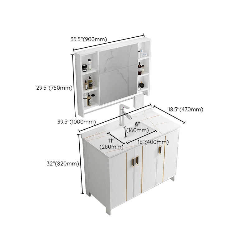 Single Sink Vanity Set White Mirror 2 Doors Freestanding Metal Frame Vanity Clearhalo 'Bathroom Remodel & Bathroom Fixtures' 'Bathroom Vanities' 'bathroom_vanities' 'Home Improvement' 'home_improvement' 'home_improvement_bathroom_vanities' 7038249