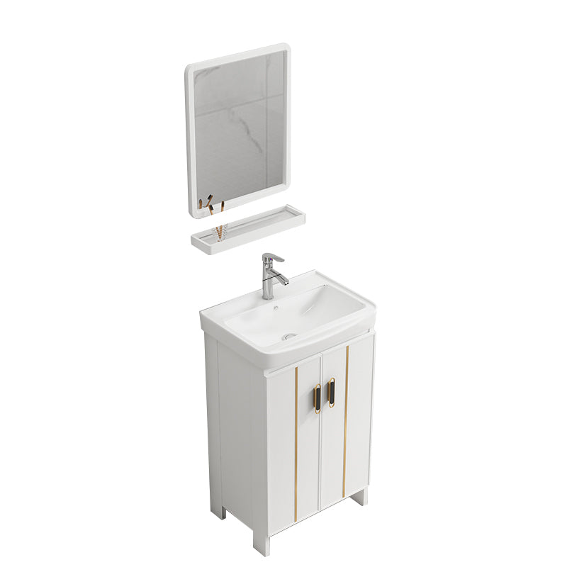 Glam Vanity Rectangle Mirror Metal Frame White Bathroom Vanity with Single Sink Vanity & Faucet & Mirrors 20"L x 14"W x 32"H Towel Bar Not Included Clearhalo 'Bathroom Remodel & Bathroom Fixtures' 'Bathroom Vanities' 'bathroom_vanities' 'Home Improvement' 'home_improvement' 'home_improvement_bathroom_vanities' 7038262