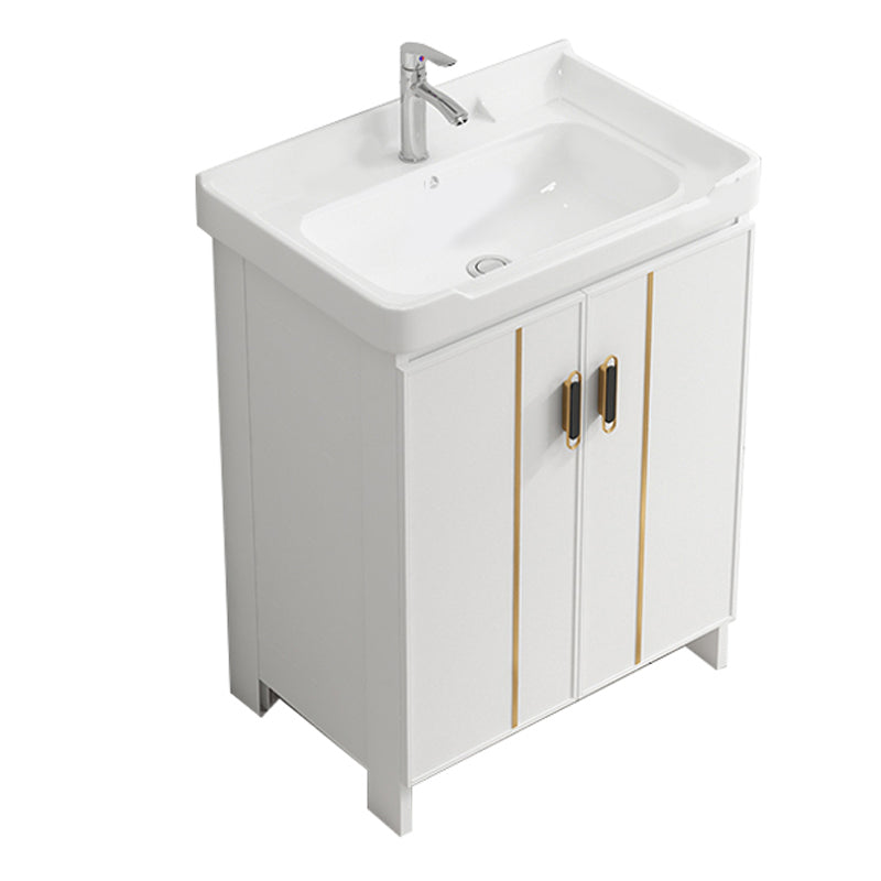 Glam Vanity Rectangle Mirror Metal Frame White Bathroom Vanity with Single Sink Vanity & Faucet Towel Bar Not Included Clearhalo 'Bathroom Remodel & Bathroom Fixtures' 'Bathroom Vanities' 'bathroom_vanities' 'Home Improvement' 'home_improvement' 'home_improvement_bathroom_vanities' 7038265
