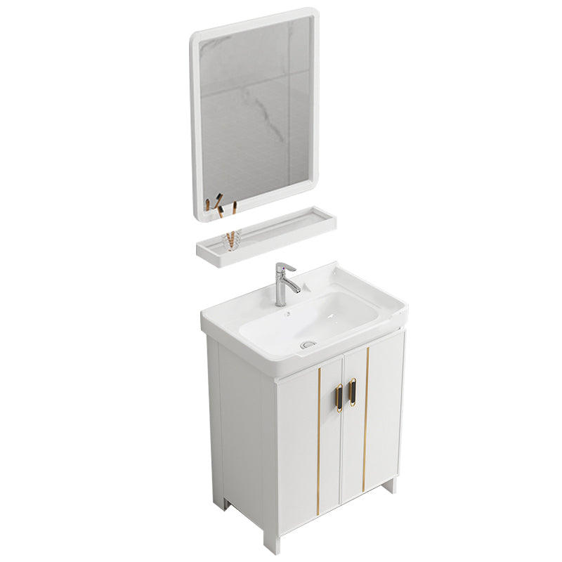 Glam Vanity Rectangle Mirror Metal Frame White Bathroom Vanity with Single Sink Vanity & Faucet & Mirrors Towel Bar Not Included Clearhalo 'Bathroom Remodel & Bathroom Fixtures' 'Bathroom Vanities' 'bathroom_vanities' 'Home Improvement' 'home_improvement' 'home_improvement_bathroom_vanities' 7038266